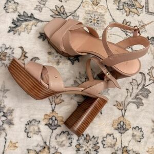 Kate Spade Tan and Pink Square Toe Block Heel Sandals